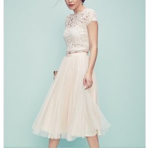 White lace Adrianna Papell crop top and skirt